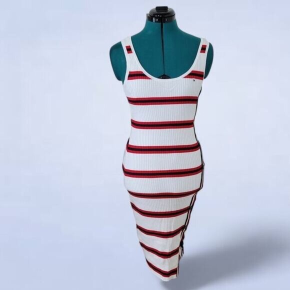 Tommy Hilfiger Dresses & Skirts - Tommy Hilfiger Striped Sleeveless Ribbed Dress with Snap Button Side - Size XXS